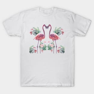 Tropical Flamingos Standing Watercolour Edit T-Shirt